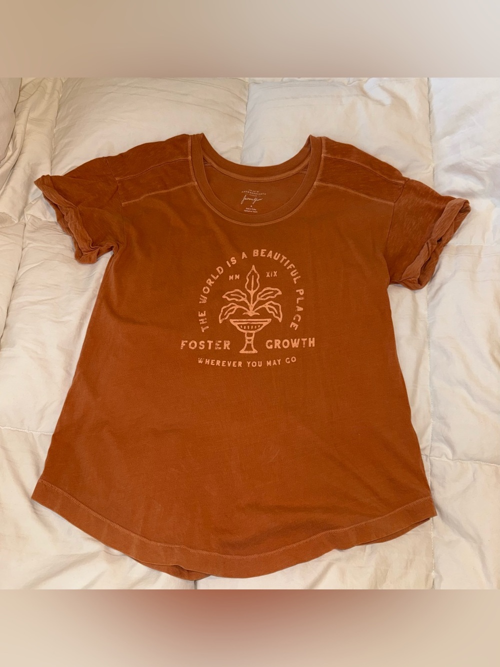 Anthropology Rust Graphic Tee with Plant Motif